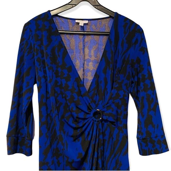 A Pea In The Pod Maternity Blue/Black Faux Wrap Dress Size Medium - Picture 2 of 7